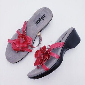 Alegria Floral Wedge Comfort Sandals Pink Leather Slip On Women's Size 41 US 10
